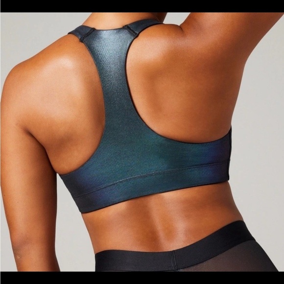 Savage X Fenty Fast Lane Sports Bra Sz L Sweetheart Neckline Oil Slick Blue NWT - Picture 3 of 9